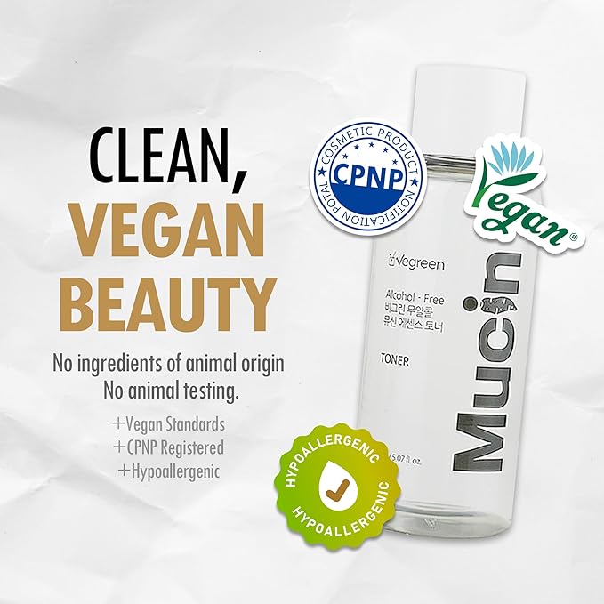 VEGREEN Vegan Mucin Essence Toner - 68% Wild Yam Extract & 3% Panthenol - Cruelty-Free Snail Mucin Alternative for Deep Glow & Micro-Exfoliating Hydration, Alcohol-Free Dry Spot Solution, 5.07fl oz