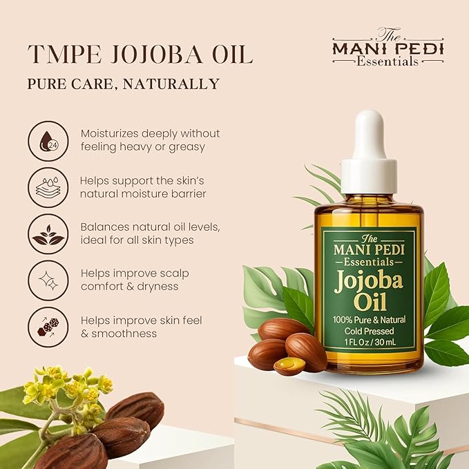 TMPE 100% Pure Jojoba Oil, Cold Pressed, Non-Comedogenic Moisturizing Oil for Hair, Face, Skin & Nails - 1 fl oz