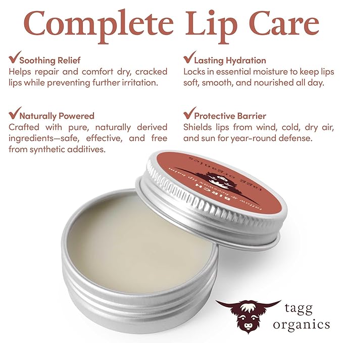 Birch Tallow Lip Balm – Certified Organic Grass-Fed Tallow, Deep Conditioning for Dry, Chapped Lips, Metal Tin Packaging, 0.5 oz