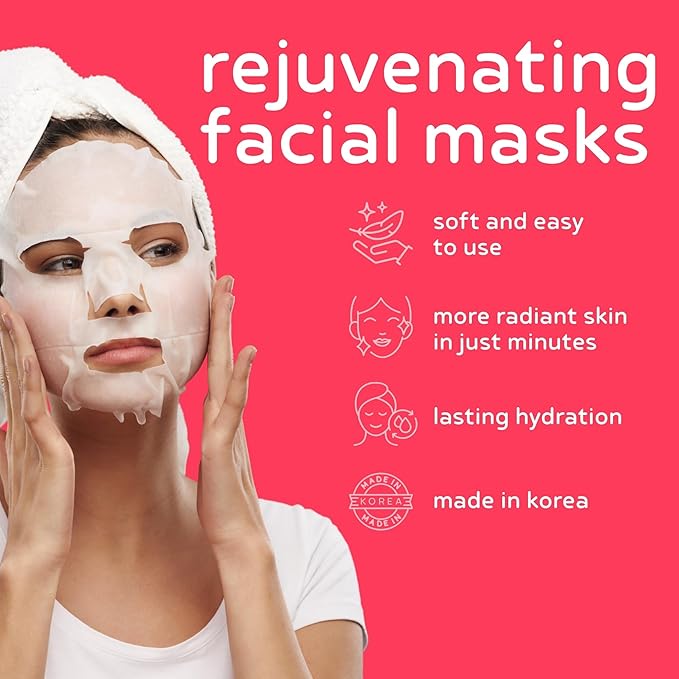 PB & JAY Purenature Facial Mask – Premium Quality Korean Sheet Mask for Soft, Calm Skin – Korean Collagen Essence Hydrating Facemask Sheet (Rose Water)