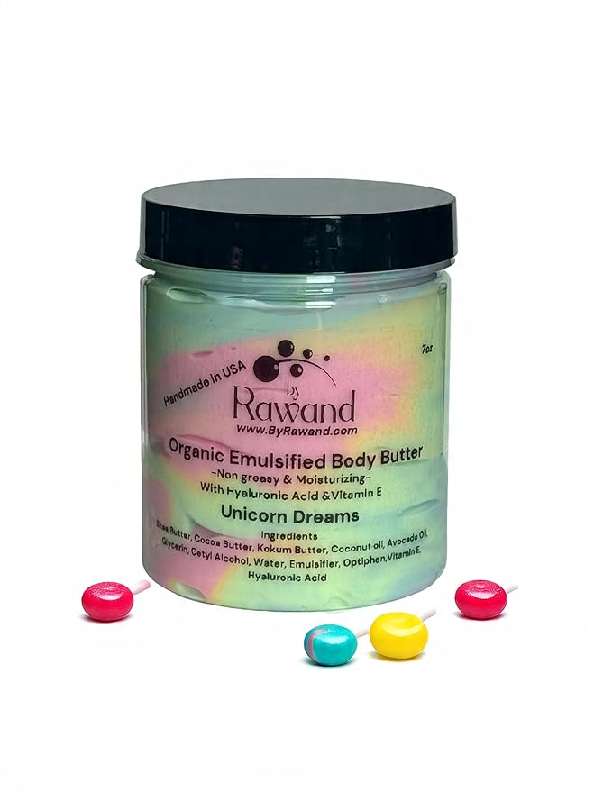 Handmade Unicorn Dreams Body Butter, Emulsified with Shea & Cocoa butter based with natural oils - non greasy, moisturizing (Blend of colors (Candy))