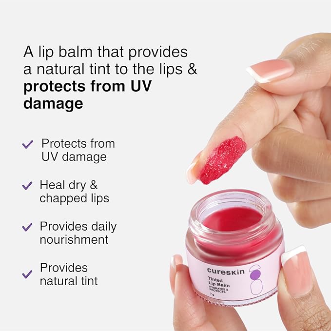 Cureskin Tinted Lip Balm for Women and Men | Hydrates & Protects for Lip Tint with Beetroot, Carrot & Strawberry | Lip Lightening Balm for Dark Lips | Tinted Lip Balm for Dark Lips to Lighten