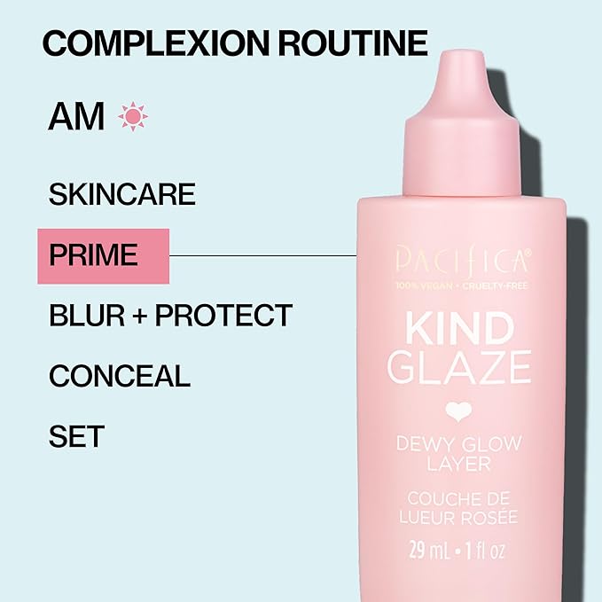 Pacifica Makeup Primer – Kind Glaze Dewy Glow Layer, Hydrating Primer with Vegan Collagen, Squalane & Ceramides for Soft-Focus Radiance, Vegan & Cruelty-Free, 1 fl oz (Pack of 2)