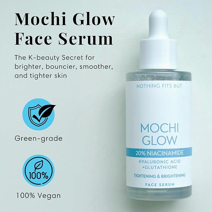 Mochi Glow 20% Niacinamide Serum for Face, High Potency Pore Tightening Skin Serum with Hyaluronic Acid & Glutathione, Anti-Aging Serum for Dark Spots & Fine Lines, Korean Skincare, 50ml/1.7fl.oz.