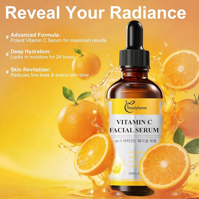 Vitamin C Facial Serum with Retinol, Snail Mucin, Collagen & Hyaluronic Acid - Age-Defying & Balancing Essence - Hydrating, Firming & Enhancing Formula - Skin Care for All Skin Types -2 fl.oz