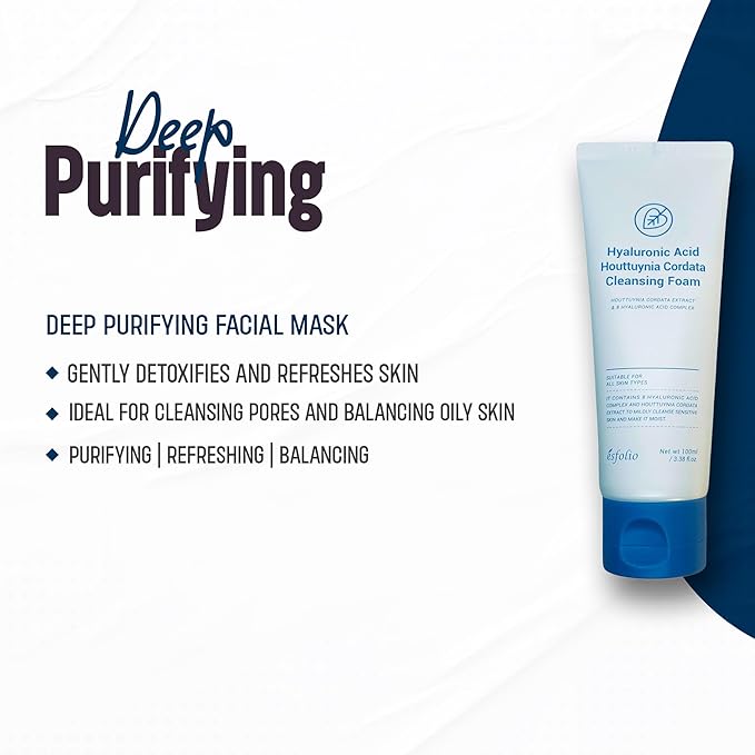 esfolio Hyaluronic Acid & Houttuynia Cordata Cleansing Foam – Gentle Daily Face Wash for Hydration & Clarity | Refreshing Korean Skincare Cleanser for All Skin Types (5.29oz-150ml)