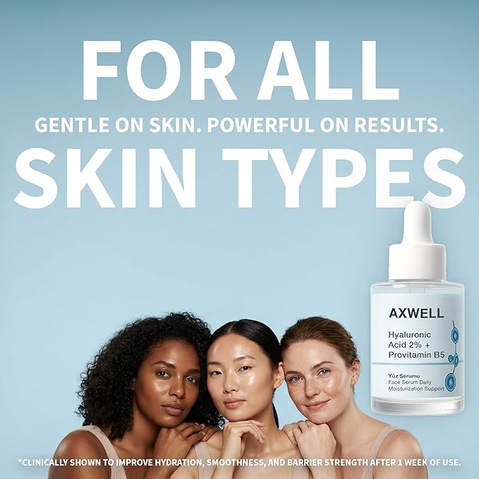 Axwell 2% Pure Hyaluronic Acid Serum for Face with Vitamin B5 – Deep Hydration, Plumping, Anti-Aging Skin Serum for Women & Men, Fragrance Free, 1.01 fl oz