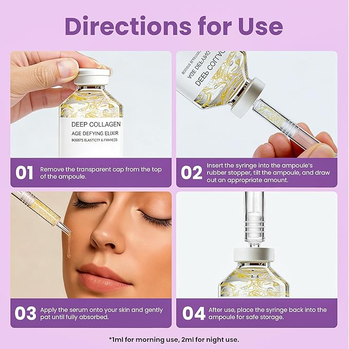 Deep Collagen Silk Peptide Intensive Ampoule,Silk Peptide Intensive Lifting Ampoule,Anti-Aging Hydrating Serum for Face with Collagen & Multi Peptides, Hyaluronic Acid Serum for All Skin Types