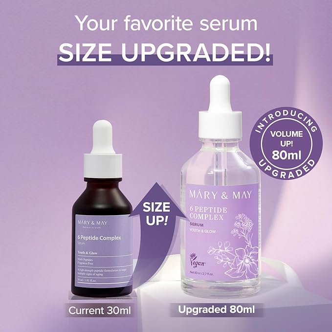 Mary&May 6 Peptide Complex Serum (Copper Peptide + Matrixyl + Adenosine) – Water-Light Anti-Aging Face Serum for Fine Lines & Firmness, Fast-Absorbing Non-Sticky, EWG Verified – 1.01 fl oz