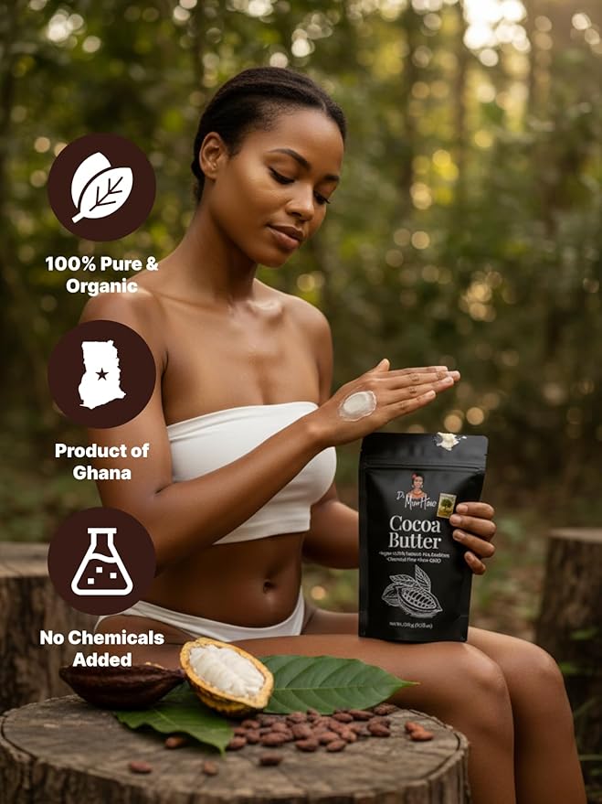 Organic Raw Cocoa Butter | 100% Pure,Natural & Unrefined, 3,53 oz, for Skin and Hair Care
