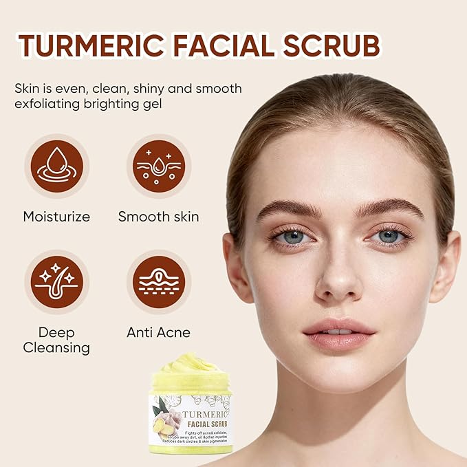 Facial Scrub, Exfoliating Turmeric Scrub and Skin Exfoliator, Deep Cleansing Face Wash Cleanser for Women, Glow Skin Face Scrub for Moisturizing, Nourishes, Dark Spots
