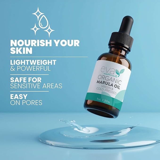 Eva Naturals Marula Oil – 100% Pure Cold Pressed Oil for Face, Hair, Skin & Body – Lightweight Facial & Massage Serum – Moisturizer for Aging Care, Gua Sha & Beard Use – 1 Oz
