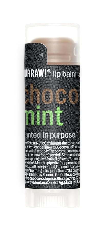 Hurraw! Chocolate & Mint Combo Lip Balm: Choco Mint. Organic, Certified Vegan, Cruelty and Gluten Free. Non-GMO, 100% Natural Ingredients. Bee, Shea, Soy and Palm Free. Made in USA