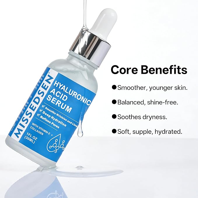 Hyaluronic Acid Serum with Collagen Vitamin E Oil for Skin Care, Hydrating, Brightening Serum for Face anti aging for All Skin Types Daily Use 1Fl oz