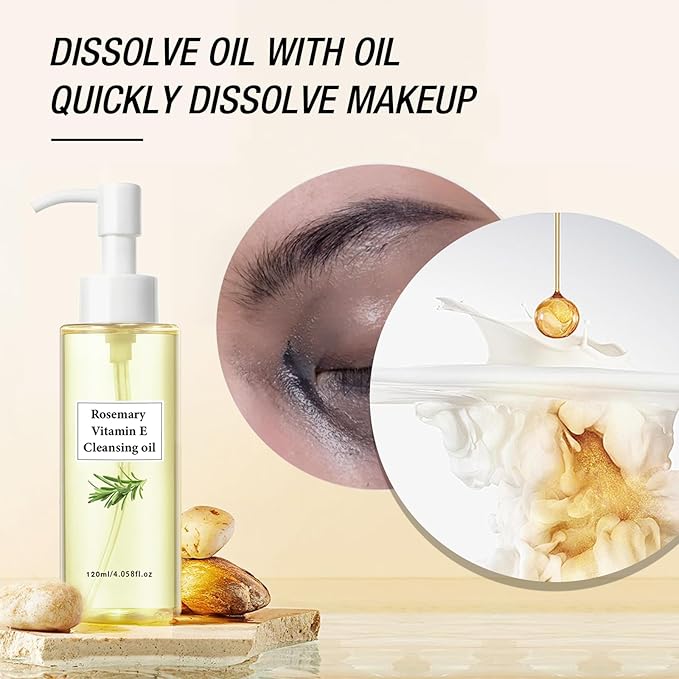 Rosemary & Vitamin E Cleansing Oil – 120ml | Plant-Based Makeup Remover, Deep Cleanse + Nourish