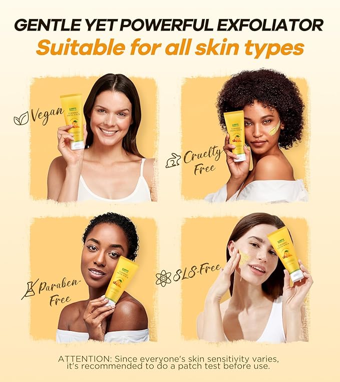 Turmeric Face Scrub – Brightening & Exfoliating Facial Scrub for Glowing Skin – Natural Turmeric Exfoliator with Vitamin C & Aloe Vera – Gently Removes Dead Skin & Reduces Dark Spots – 4.23oz