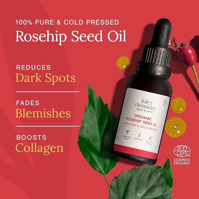 Juicy Chemistry - Certified Organic & 100% Natural Cold Pressed Carrier Oil w/Rosehip Seed Oil for Acne and Pigmentation Control (30ml)
