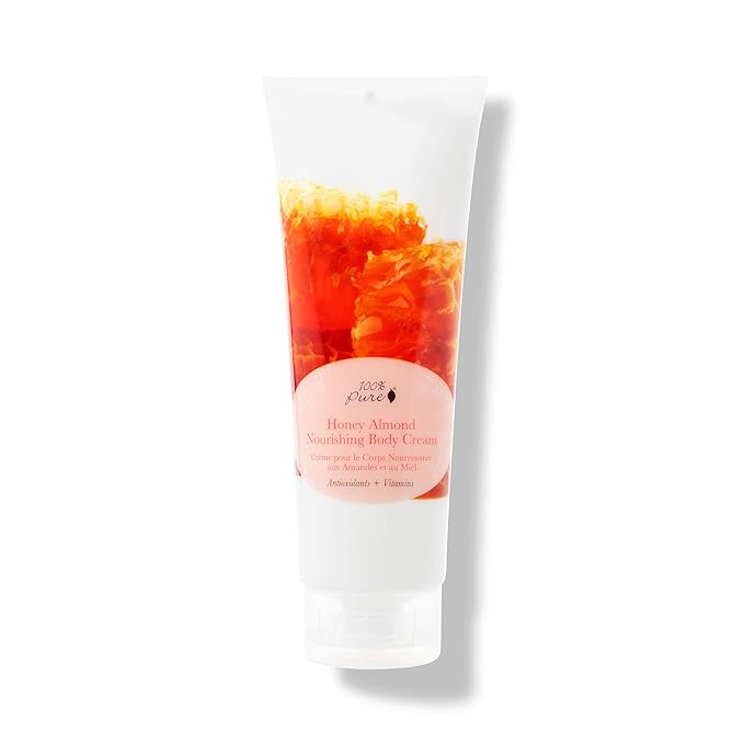100% PURE Nourishing Body Cream, Honey Almond, Body Lotion for Dry Skin, Anti-Aging, Moisturizing Cocoa Butter, Natural Body Lotion - 8 Fl Oz