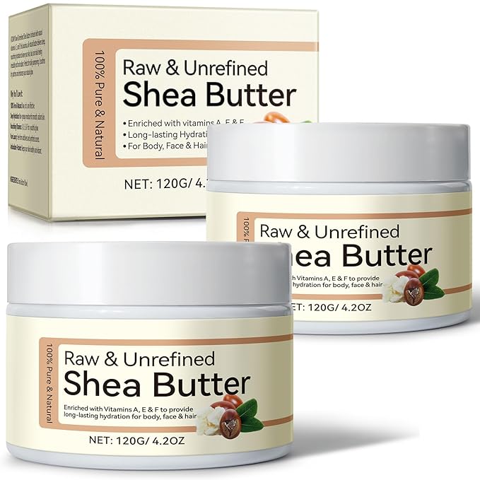 Daiasns Shea Butter Raw Organic, 100% Pure & Natural Raw Unrefined Shea Butter for Body, Face & Hair - Deep Moisturizing Cream with Vitamins A, E, F - 120g (4.2 oz), Pack of 2