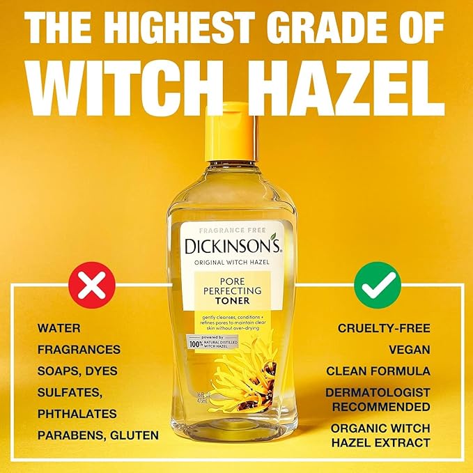 Dickinson's Original Witch Hazel Pore Perfecting Toner | 100% Natural Distilled Witch Hazel | America's #1 Toner | Refines Pores | Removes Impurities & Oil | 16 Fl Oz (Pack of 2)