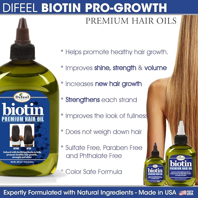 Difeel 99% Natural Premium Hair Oil - Biotin Oil Volumizing and Thickening 8 ounce