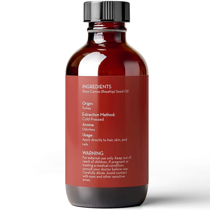 Pure Body Naturals Rosehip Oil Facial Oil for Face, Nails, Hair and Skin, Rosehip Seed Oil, 4 Fl. Ounce