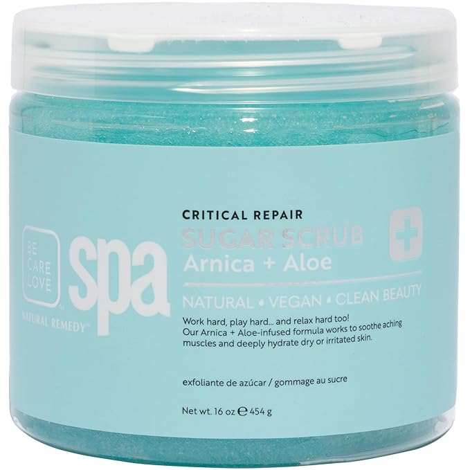 BCL Spa Critical Repair Sugar Scrub - Professional Exfoliating Body Scrub for Dry Rough Skin & Calluses with Arnica & Aloe- Self Care for Women and Men, Made in USA, 16 oz