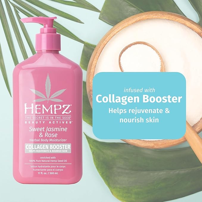 Hempz Sweet Jasmine & Rose Herbal Body Moisturizer for Women,17 Fl. oz. - Moisturizing Lotion with 100% Pure Hemp Seed Oil,Collagen,Shea Butter - Hydrating Vegan Lotion for Dry Skin,(Pack of 2)