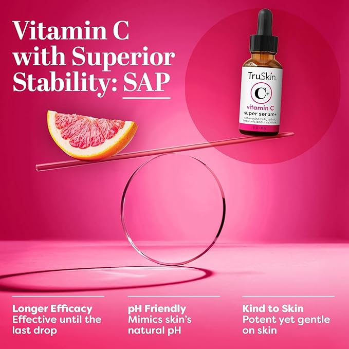 TruSkin Vitamin C Super Serum for Face - Five Skin Benefits in One Serum with Vitamin C, Retinol, Niacinamide, Hyaluronic Acid & Squalane - Brighten, Firm & Smooth the Look of Skin - 1 fl oz