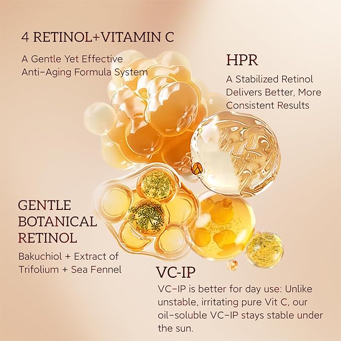 HKH Bakuchiol Retinol Serum For Face: 30 Capsules Anti-Aging Serum Sensitive Skin - SGS Tested Wrinkle Reduction in 4 Weeks - Night Repair Oil With Peptides & Plant-Based Retinol - Travel-Friendly
