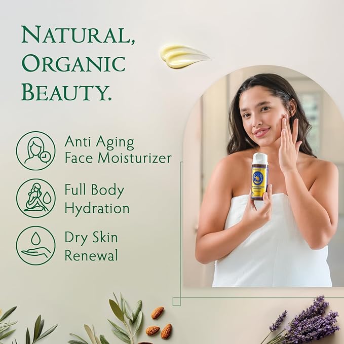 Ancient Greek Remedy Organic Face Moisturizer for Dry Skin - Anti Aging Face & Body Butter Cream - Almond, Jojoba, Olive, Rosehip, Vitamin E, Lavender Oil. Natural Lotion for Women & Men 3.4 oz