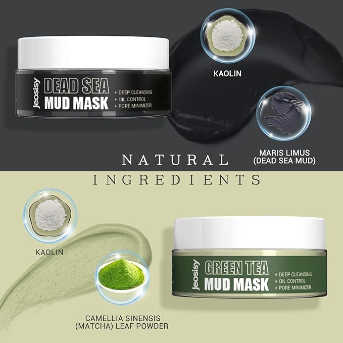Face Clay Mask-Facial Dead Sea Mud Mask,Green Tea Mud Mask,Purifying Pore,Remove Blackheads,Control Oil,Anti Aging,Travel Size Mother's Day Gift Sets for Women and Men-2.8Oz*2