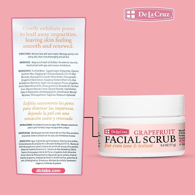De La Cruz Grapefruit Facial Scrub - Face Exfoliator Scrub with Vitamin E, Papaya and Aloe Vera (0.6 Ounce (Trial Size))