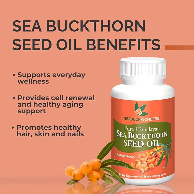 SEABUCKWONDERS Sea Buckthorn Seed Oil,100% Certified Organic, 60 Count, 1 Bottle