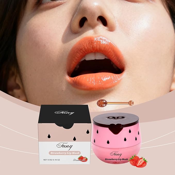 Lip Mask for Overnight Repair - Hydrating Lip Sleeping Mask with Vitamin E & Coconut Extract - Moisturizing Lip Balm Pack for Dry Lips, Non-Sticky Honeybalm Formula (Strawberries)