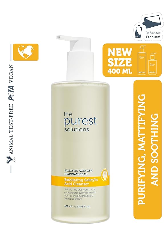 The Purest Solutions Salicylic Acid Clarifying Cleanser Gel for Oily & Combination Skin, Deep Cleansing Face Wash with Niacinamide & Green Tea, Blackhead & Pore Cleansing, 400 ml