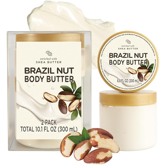 Brazil Nut Body Butter, Shea Body Butter for Women Dry Skin, Natural Brazil Nut Lotion for Body Care Smell Good-3.4 floz+6.8 floz(100ml+200ml)