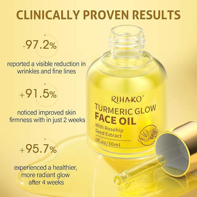 RIHAKO Easter Gifts for Women Turmeric Rosehip Face Oil for Gua Sha – Facial Lymphatic Drainage Oil for Gua Sha Tools, Hydrating Anti-Aging Oil Reduces Fine Lines & Wrinkles, Boosts Radiance