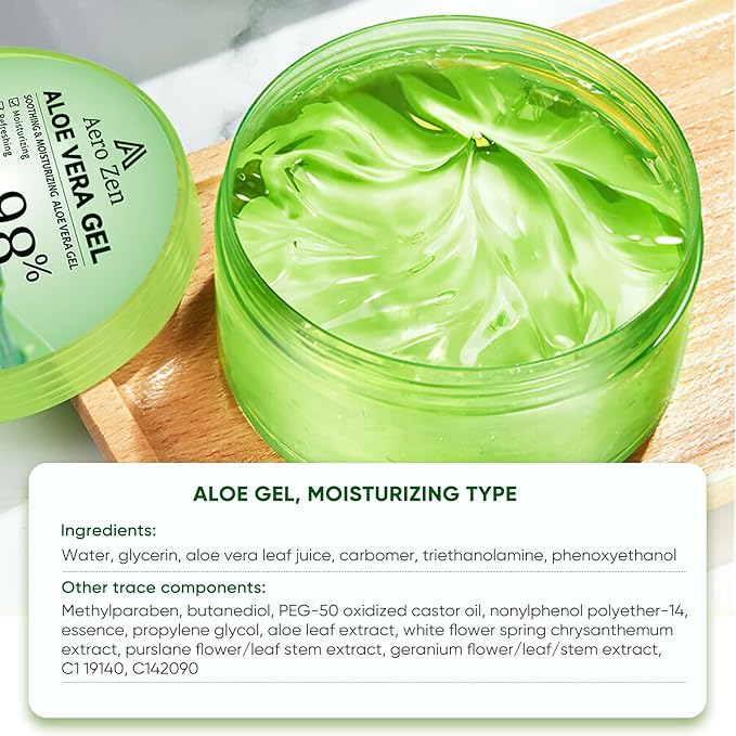 Aero Zen 3-Pack Pure Aloe Vera Gel for Face & Body, 98% Pure Aloe Vera Gel for Skin, Scalp, & Hair, Soothing Aloe Face Moisturizer, Multipurpose Skin Care（30oz）