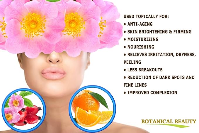 Botanical Beauty VITAMIN C ROSEHIP OIL Moisturizing Face Oil Anti-aging, Regenerating and Nourishing 20% Vitamin C, Pure Rose Hip Oil 1 Fl. Oz - 30 ml
