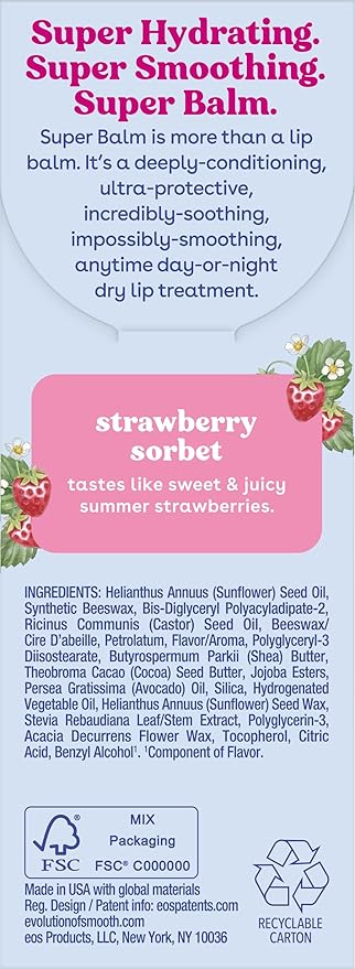 eos 24H Moisture Super Balm- Strawberry Sorbet, Lip Mask, Day or Night Lip Treatment, Made for Sensitive Skin, 0.35 fl oz (Pack of 2)