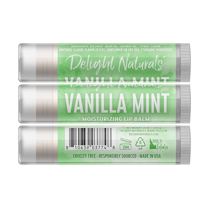Delight Naturals Vanilla Mint Lip Balm - Set of Three