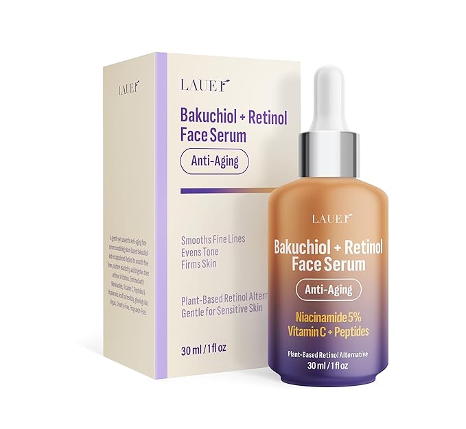 Bakuchiol Retinol Serum for Face with Vitamin C Hyaluronic Acid & Niacinamide Anti-Aging Plant-Based Serum Reduces Wrinkles Firms & Smooths Skin Vegan Fragrance-Free1 fl oz