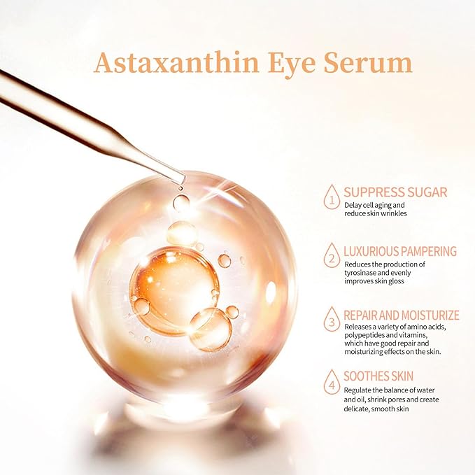 BLUE LOVE 2PC Astaxanthin Eye Serum - Reduces Dark Circles & Puffiness, Anti-Aging Formula Targets Wrinkles, Hydrating for Puffy Bags, Fast Absorbing & Moisturizing