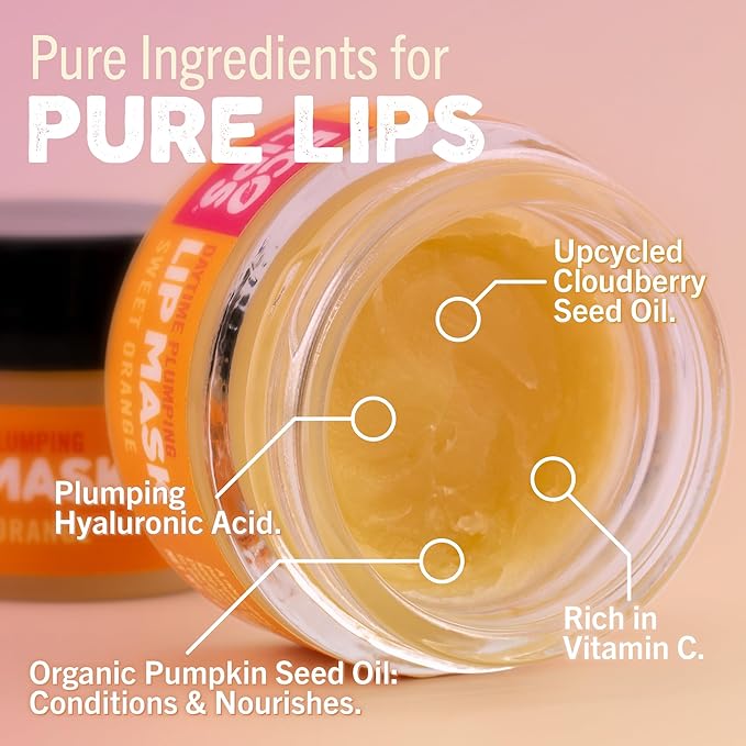 Eco Lips Daily Plumping Lip Mask with Hyaluronic Acid + Organic Vanilla Bean Sugar Lip Scrub 2-pack by Eco Lips 100% Natural. Made in USA