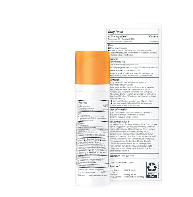 Eucerin Sun Age Defense SPF 50 Face Sunscreen Lotion with Hyaluronic Acid, Hypoallergenic, Non-Comedogenic Sunscreen SPF 50 Free of Fragrance, Oxybenzone and Octinoxate, 2.5 Fl Oz Bottle