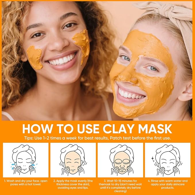 Clay Mud Face Mask for Women,Turmeric VC Dead Sea Mud Facial Mask Skincare,Deeping Cleansing,Oil Control,Hydrating Face Cleaning Clay Masks for All Skin Types (4.2OZ)
