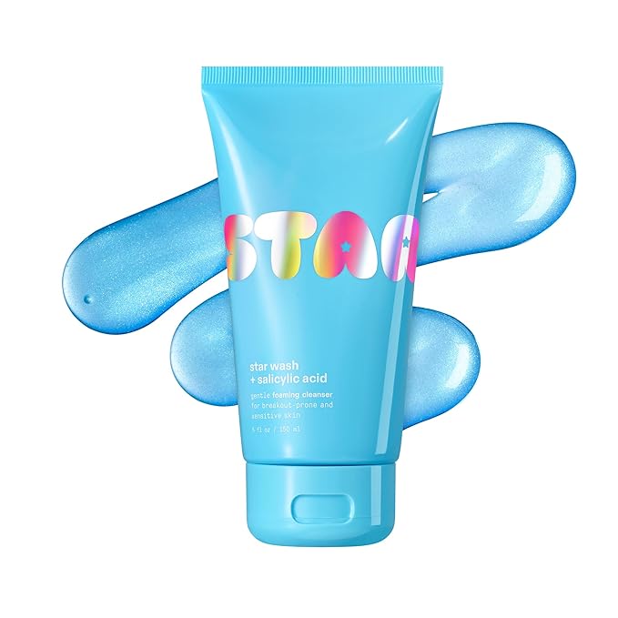 Starface Star Wash + Salicylic Acid, Foaming Facial Cleanser, Made for Breakout-Prone and Sensitive Skin, Minimize Breakouts and Unclog Pores, Unscented, Fragrance-Free (5 fl oz)