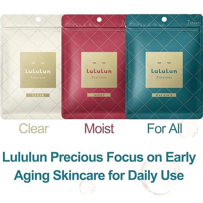 Lululun 21 EA Anti Aging Face Mask for Women & Men, Hydrating Face Mask Sheets with Rice Extract, Acacia Honey, Collagen& Ceramides, Organic Face Masks Skincare & Sheet Mask from Japan PRECIOUS TRIO