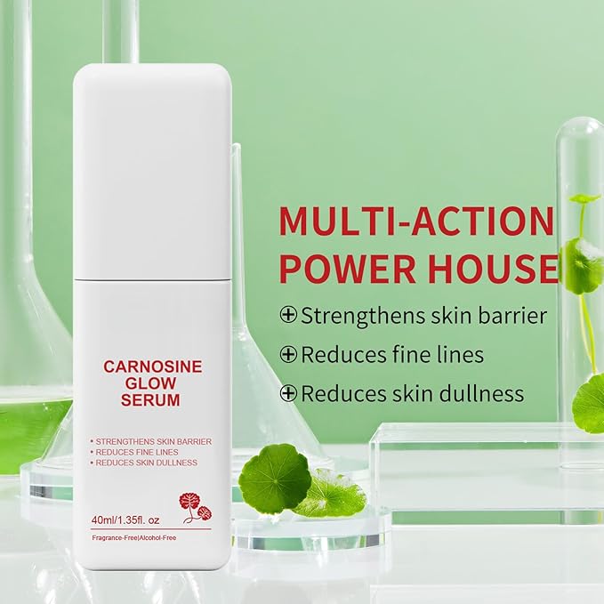 Carnosine Glow Serum 1.35 Fl Oz – Hydrating Facial Serum with Centella Asiatica & Peptides, Supports Skin Barrier, Smooths Fine Lines, Improves Texture, Fragrance-Free, Alcohol-Free